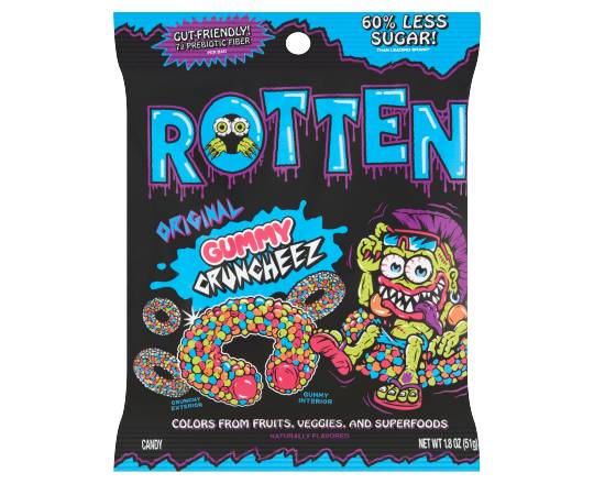 Rotten Original Cruncheez Gummy Candy, Lime-Cherry-Watermelon-Strawberry (1.8 oz)