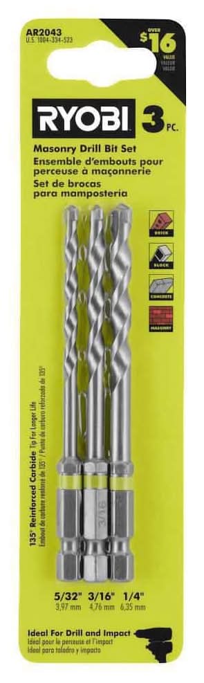 Ryobi High Speed Steel Impact Rated Masonry Drill Bit Set (3-Piece)