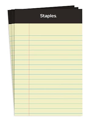 Staples® Mini Legal Notepad, 3.5 x 5.2, Narrow Ruled, Canary, 50 Sheets/Pad, 3/Pack (36312)