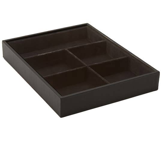 Bead Landing 5 Compartment Velvet Storage Tray, Black