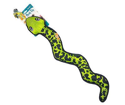 Green Tuff Snake Plush Dog Toy with Rope Tongue