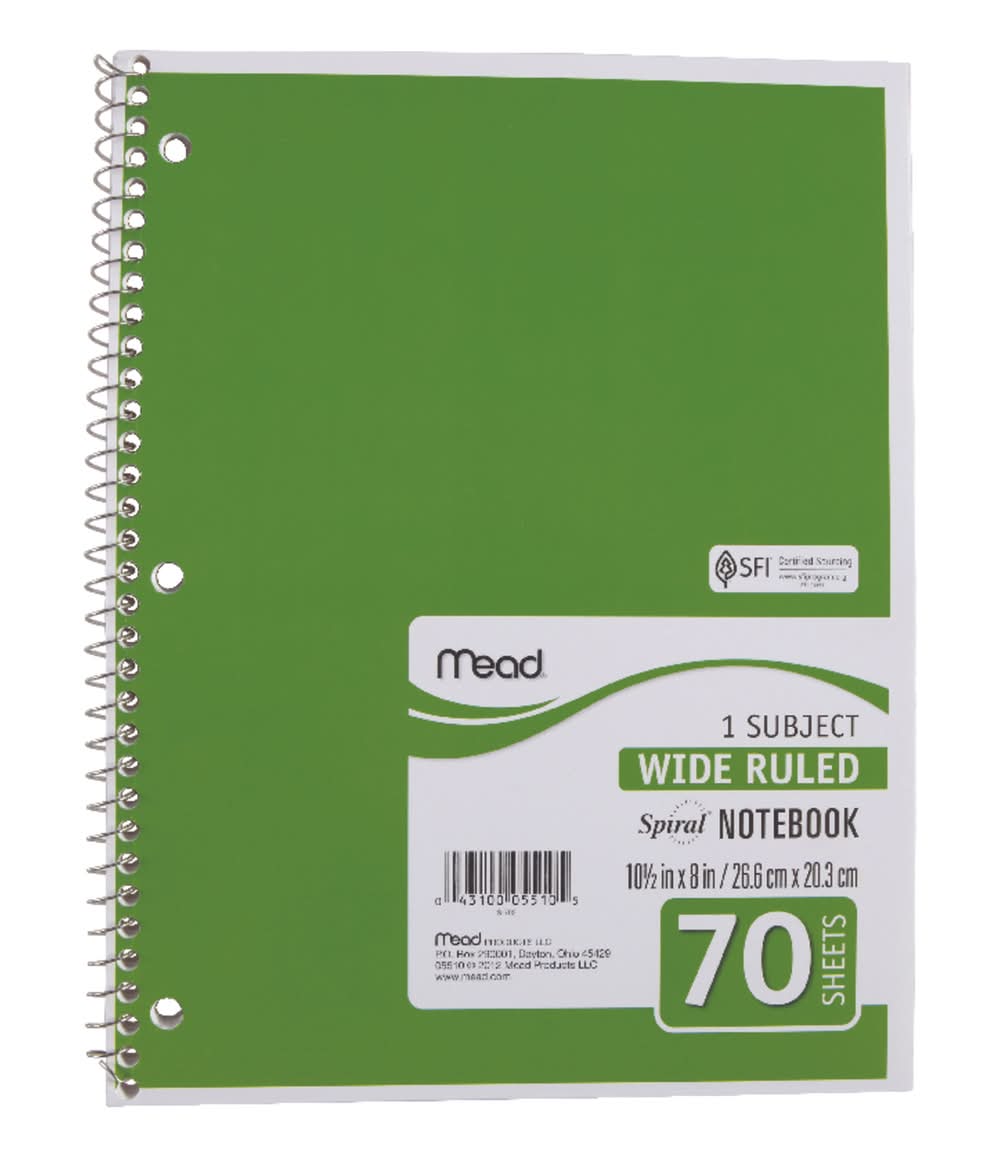 Mead 8 In. W X 10-1/2 In. L Wide Ruled Spiral Assorted Notebook