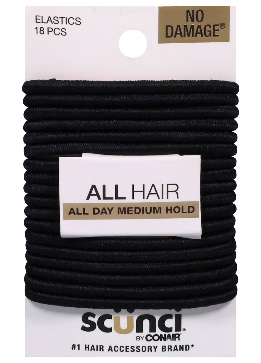Scunci Comfortable Hold Black Hair Elastics, Medium (18 ct)
