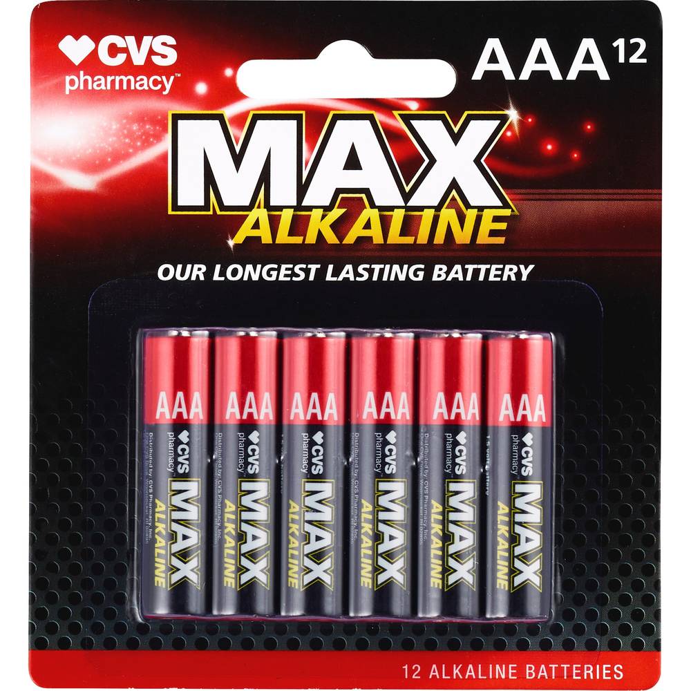 CVS Max Alkaline Batteries, AAA, 1.5 Volt, 12 CT