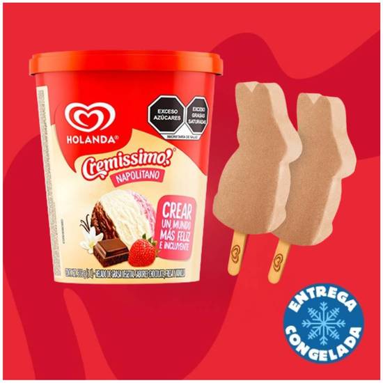 Helado Napolitano 900ml + 2 Paletas Conejos Turín