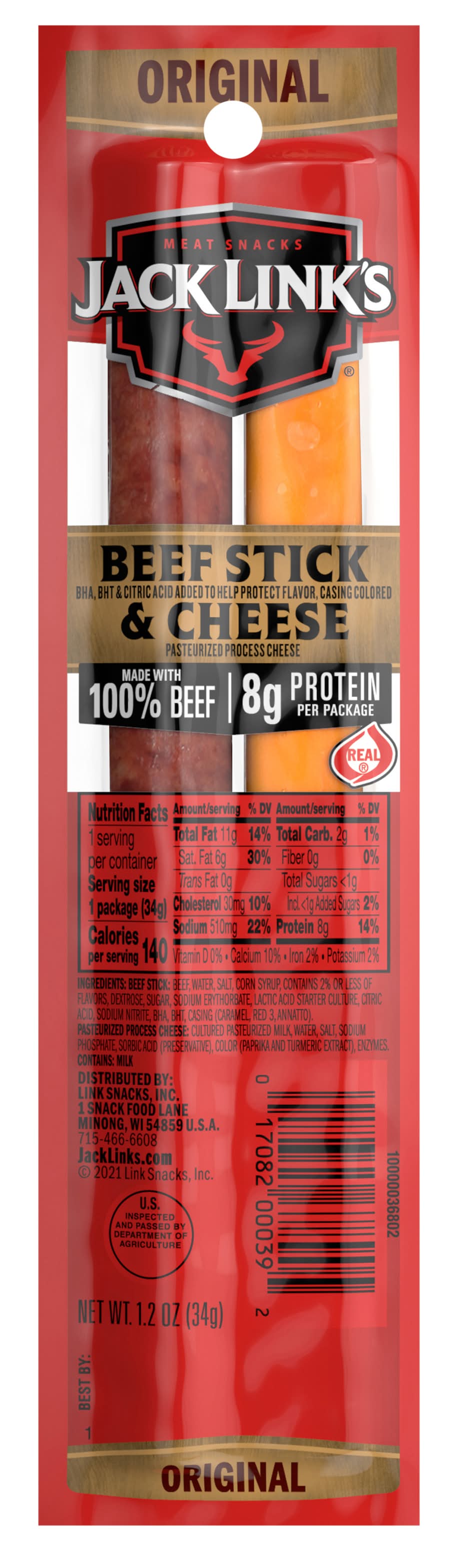 Jack Link's Beef & Cheese Sticks, Original (1.2 oz, 2 ct)
