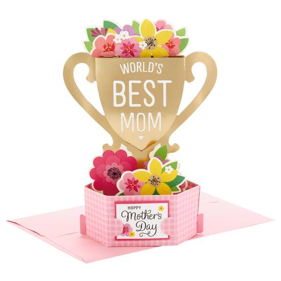 Hallmark Pop Up Mothers Day Card (displayable world's best mom trophy)