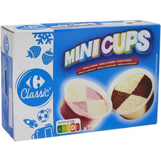 Carrefour Classic' - Mini cups glace, vanille fraise - vanille chocolat (12)