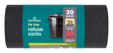 Morrisons 630x925 mm, Tie Top Refuse Sacks 50L (20 pack)