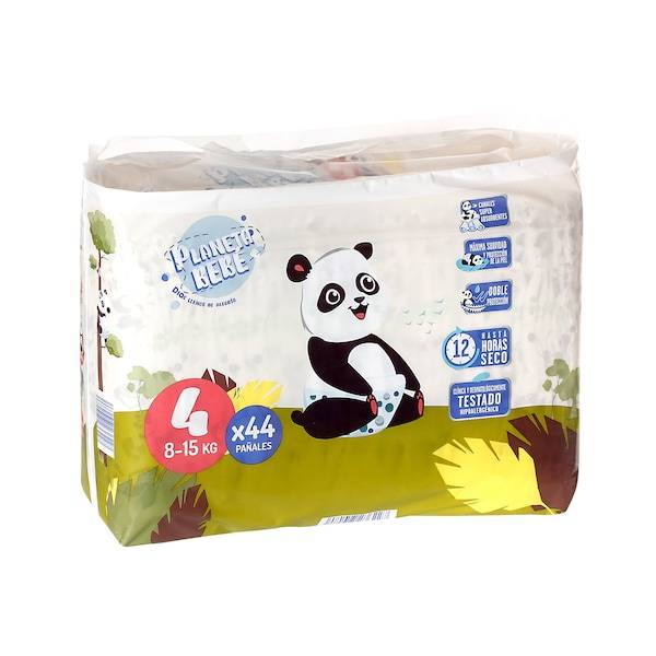 Pañales 8-15 kgs talla 4 Planeta Bebé bolsa 44 unidades