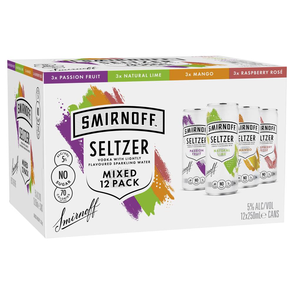 Smirnoff Seltzer Mixed 12PK Can 250ml X 12 Pack