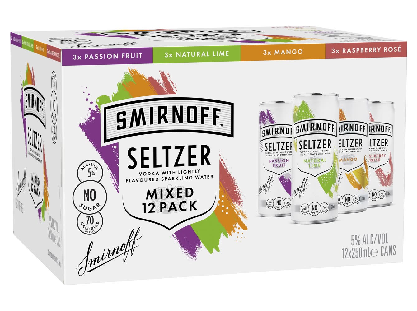 Smirnoff Seltzer Mixed 12PK Can 250ml x Pack 12