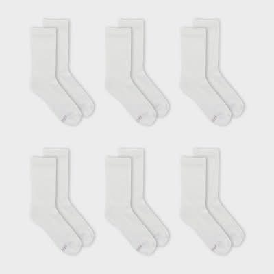 Fruit of the Loom Women's Ventilating Mesh 4-way Stretch Cushioned Crew Socks, 4-10, White (6 ct)
