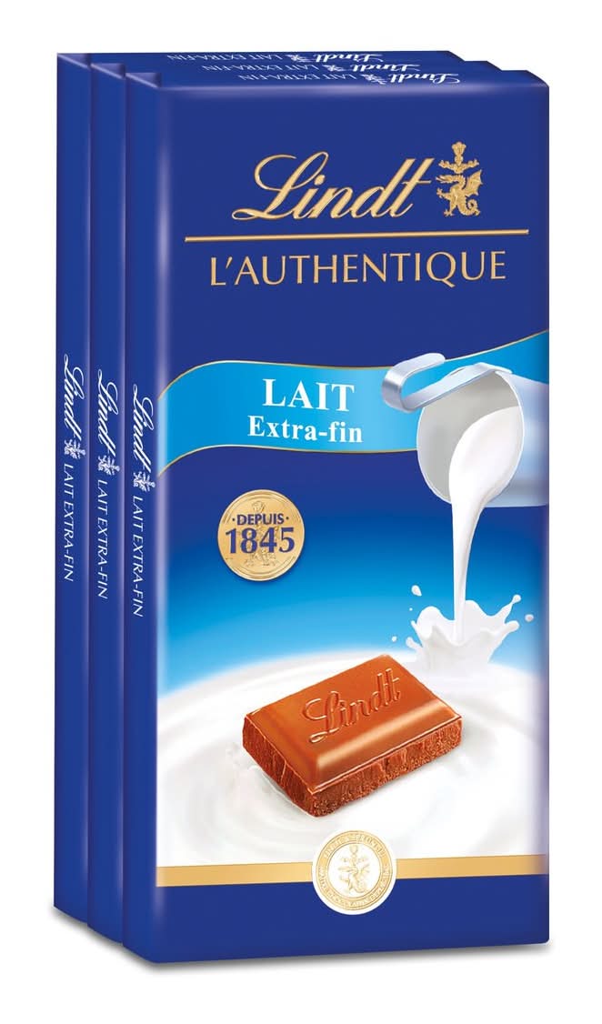Lindt - Tablette de chocolat, lait extra fin (3 x 100g)