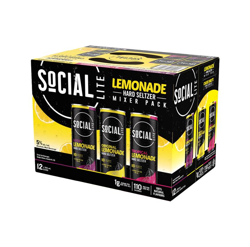 Social Lite Hard Seltzer Mixer Pack (12 pack,355 mL) (Lemonade)
