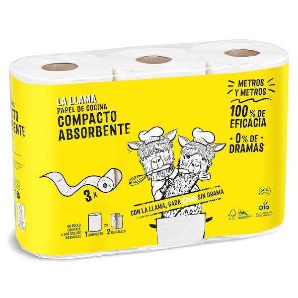 Papel de cocina compacto doble rollo La llama bolsa 3 unidades