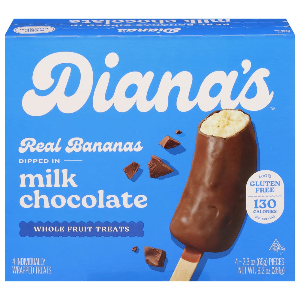 Diana's Bananas Real Fruit Treat, Milk Chocolate (4 x 2.3 oz)