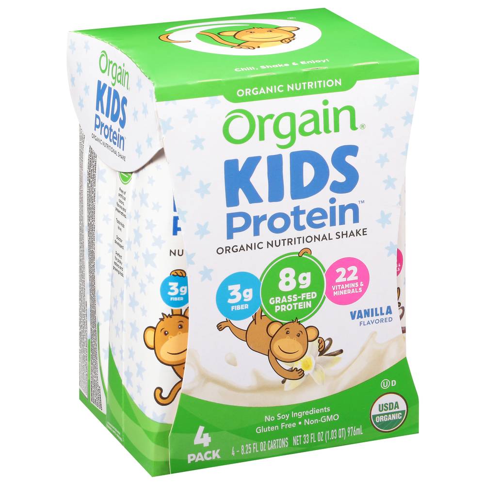 Orgain Kids Protein Organic Vanilla Nutritional Shake (4 pack, 8.25 fl oz)