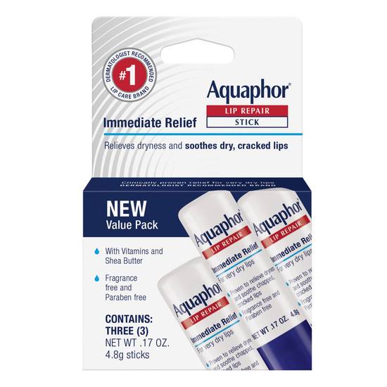 Aquaphor Lip Repair Stick Value Pack, 3 0.17 OZ sticks