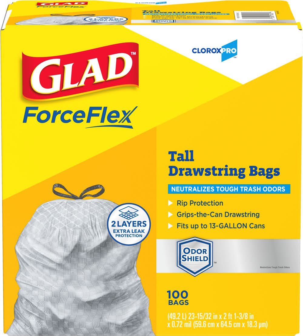 Glad Forceflex 13 Gallon Tall Drawstring Bags (100 ct)