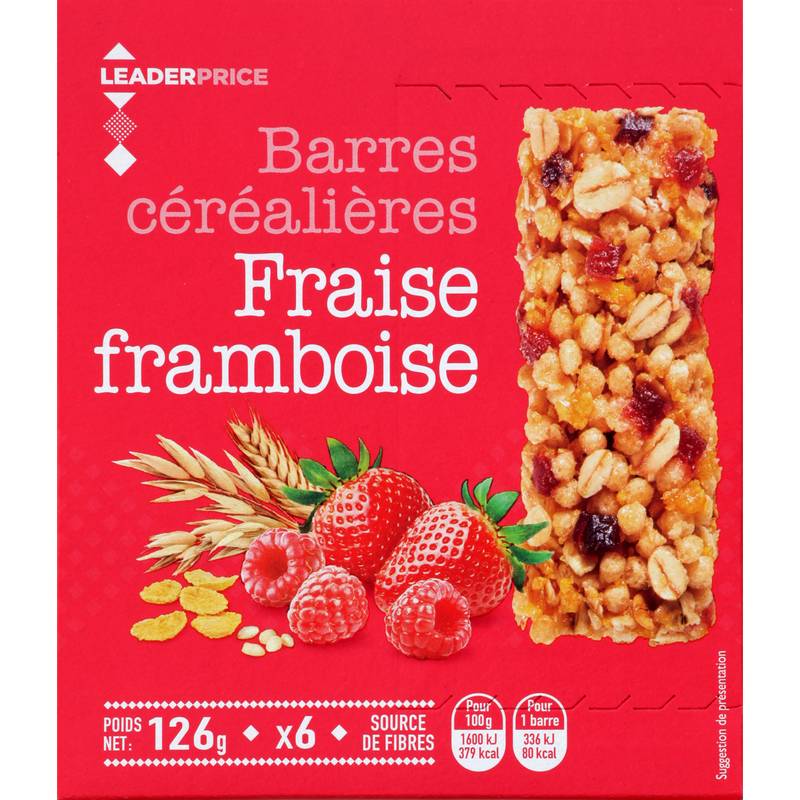 6 Barres de céréales saveur fraise framboise Leader Price 126g