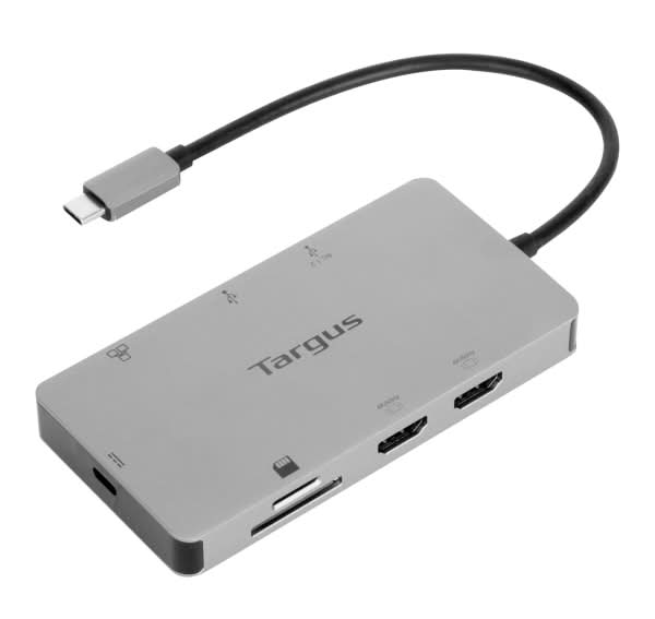 Targus® USB-C Dual HDMI™ Travel Dock, 4-1/2"H x 3"W x 7/8"D, Silver, DSU200TT