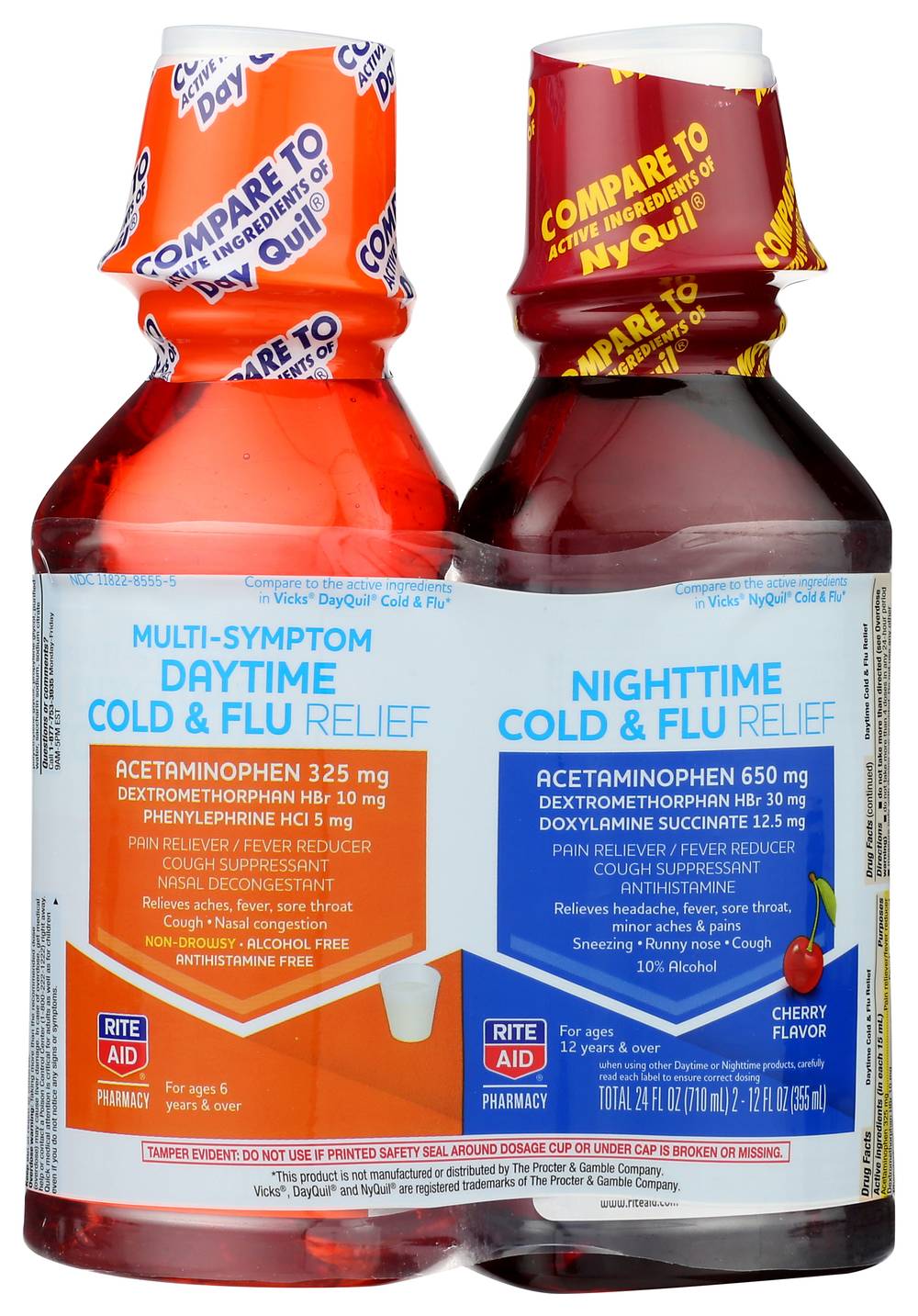 Rite Aid Daytime and Nighttime Cold and Flu Relief, Cherry, 12 fl oz - 2 pk
