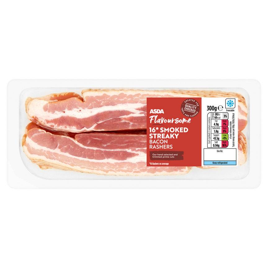 ASDA Flavoursome Smoked Streaky Bacon Rashers (16 pack)