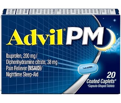 Advil PM 200mg Ibuprofen/Diphenhydramine Citrate Caplet, 20 Caplets/Box (F00573016420M)