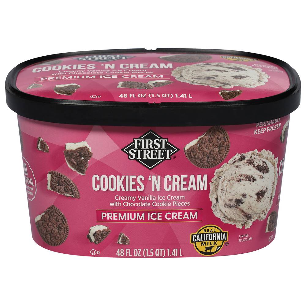 First Street Ice Cream, Cookies & Cream (48 fl oz)