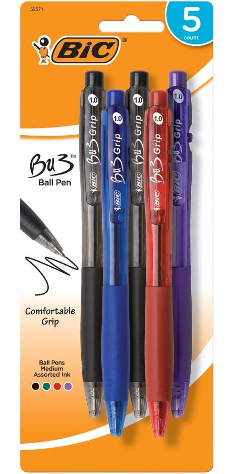 BiC Bu3 Ballpoint Pens 1.0 mm, Assorted (5 ct)
