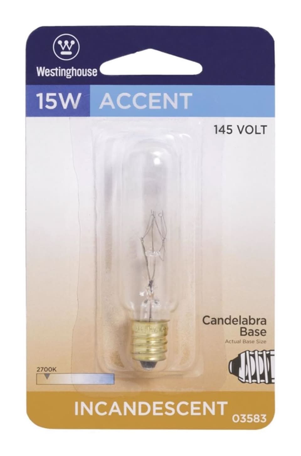 Westinghouse 15 W T6 Tubular Incandescent Bulb E12 (Candelabra) Soft White 1 Pk