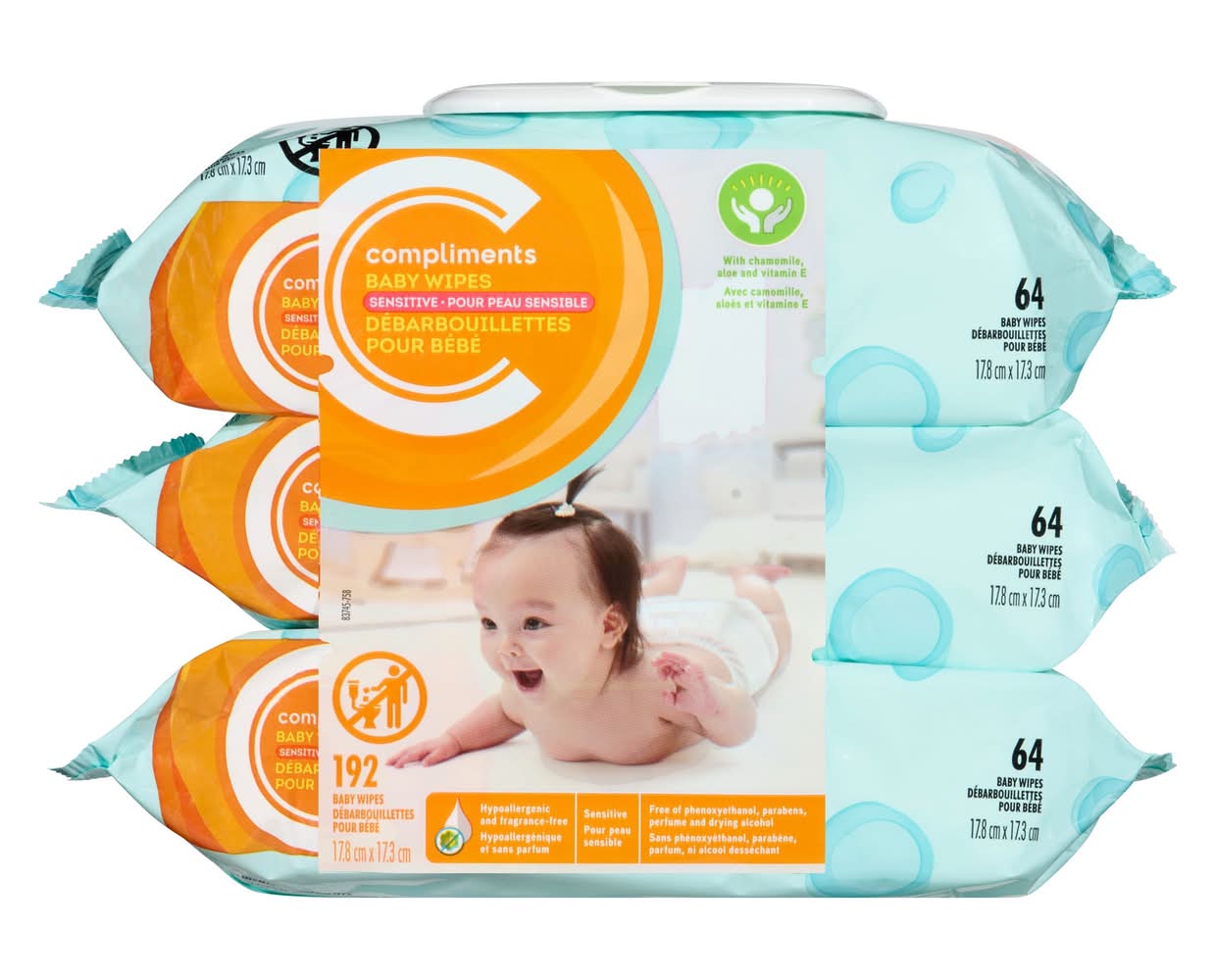Compliments Sensitive Baby Wipes (192 ct)