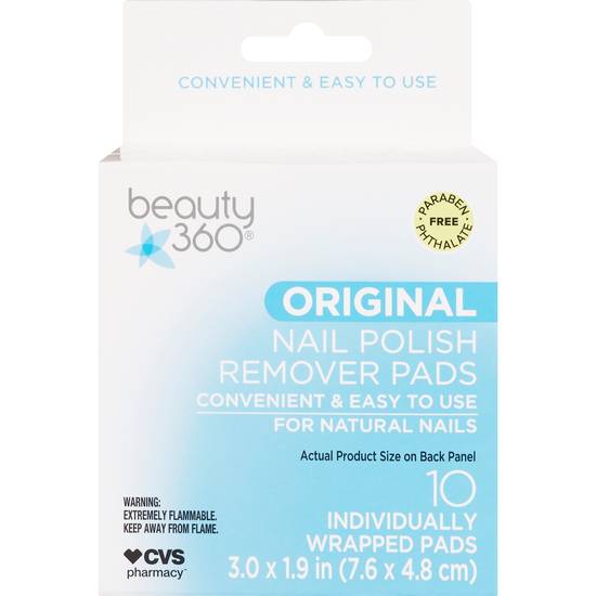 Beauty 360 Nail Polish Remover Pads Original, 10CT