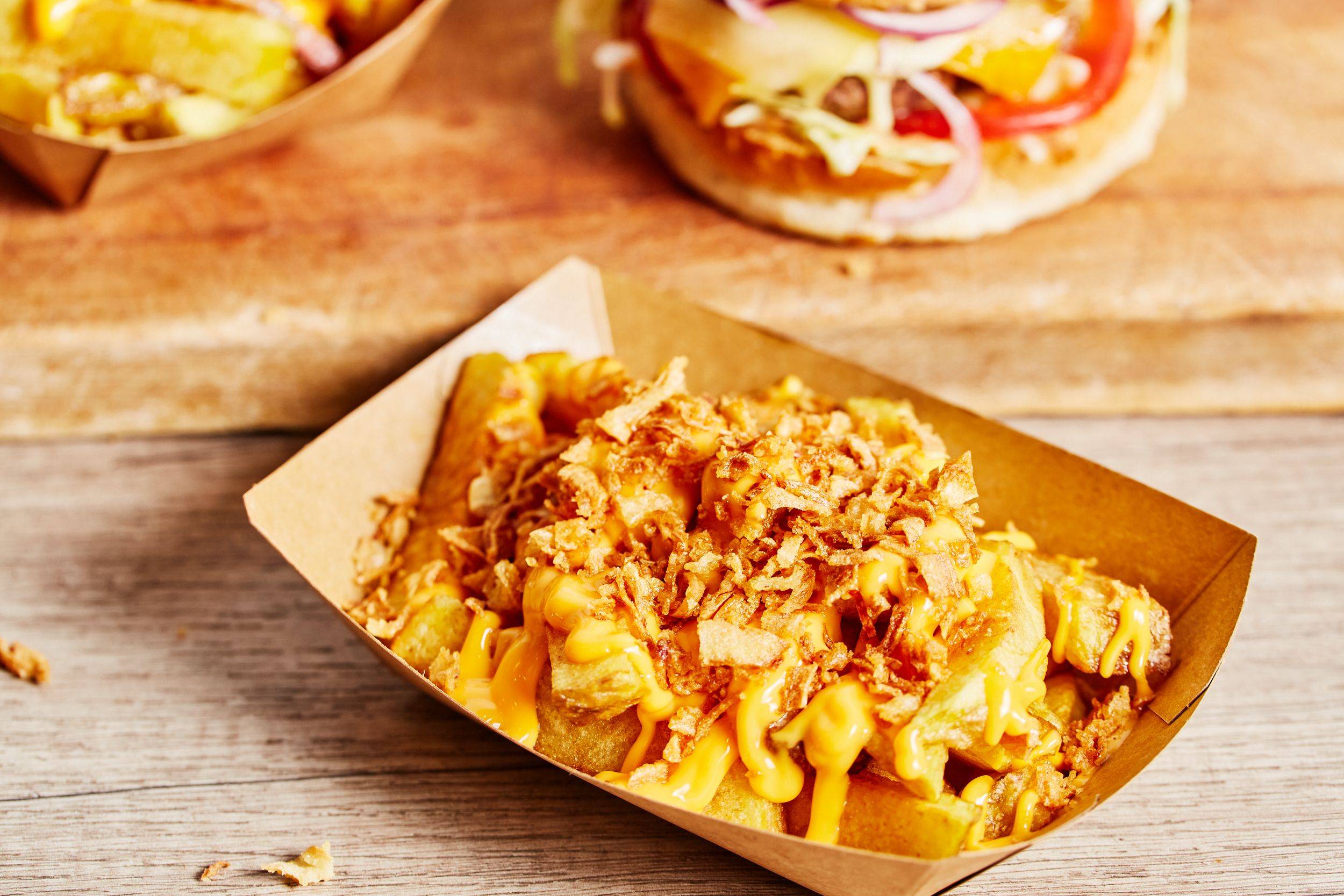 Frites Cheddar Oignons frits