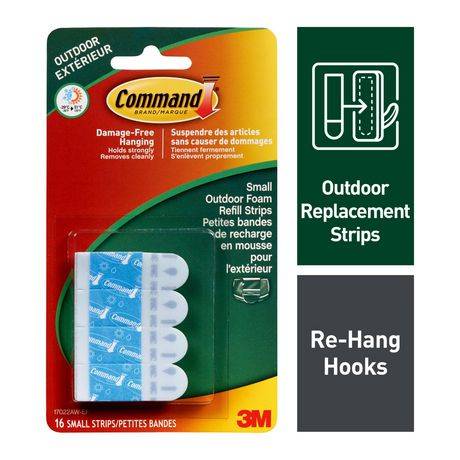 Petites bandes de recharge en mousse pour l'extérieur (16unités) - command outdoor small foam refill strips (command outdoor refill strips make it easy to reuse your command outdoor light hooks time and time again.)