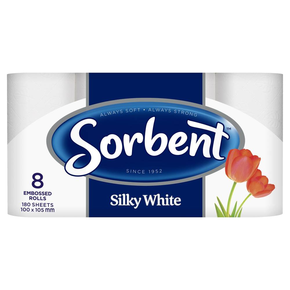 Sorbent Silky White Toilet Tissue, 10 x 10.5 cm (8 pack)