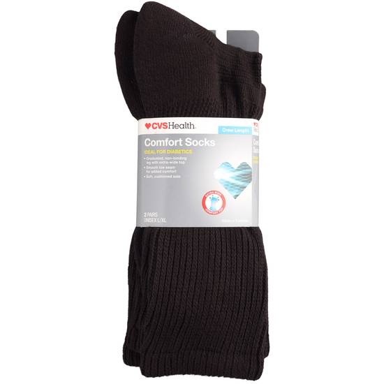 CVS Health Crew Comfort Socks for Diabetics, 2 Pairs, L/XL, Black