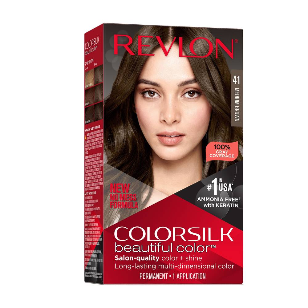 Revlon Colorsilk Beautiful Color Permanent Hair Color, 041 Medium Brown