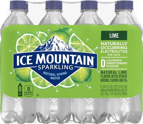 Ice Mountain Sparkling Natural Spring Water Lime Flavor (8 x 16.9 fl oz)