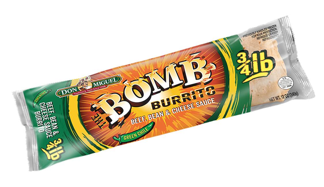 DA BOMB Green Chili Beef and Bean Burrito