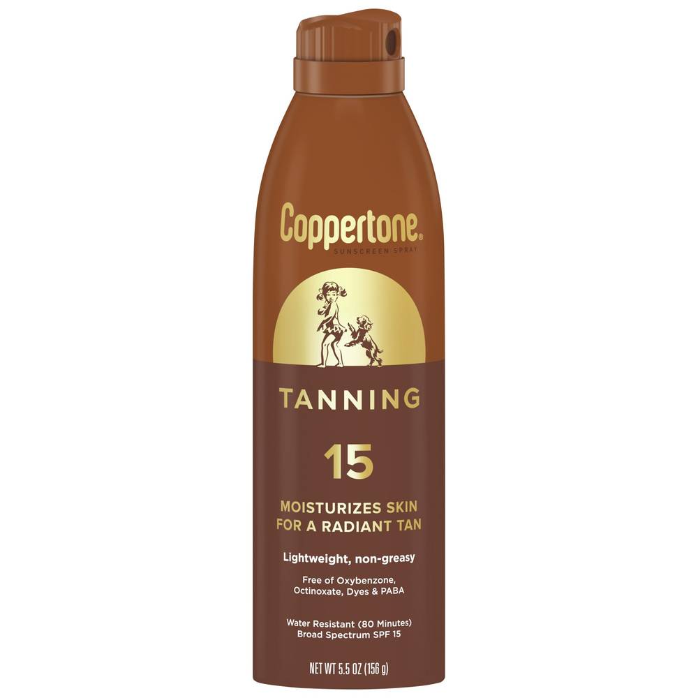 Coppertone Tanning Defend & Glow Sunscreen Continuous Spray Broad Spectrum SPF 15, 5.5 OZ