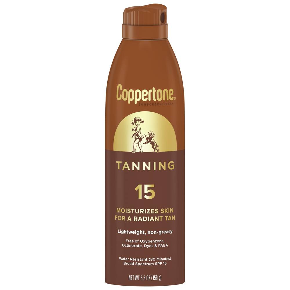 Coppertone Tanning Defend & Glow Sunscreen Continuous Spray Broad Spectrum Spf 15, 5.5 Oz