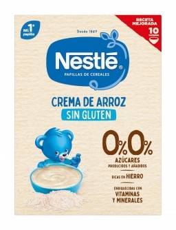 Papilla infantil mi 1º papilla crema de arroz Nestlé sin gluten y sin azúcar añadido 180 g.