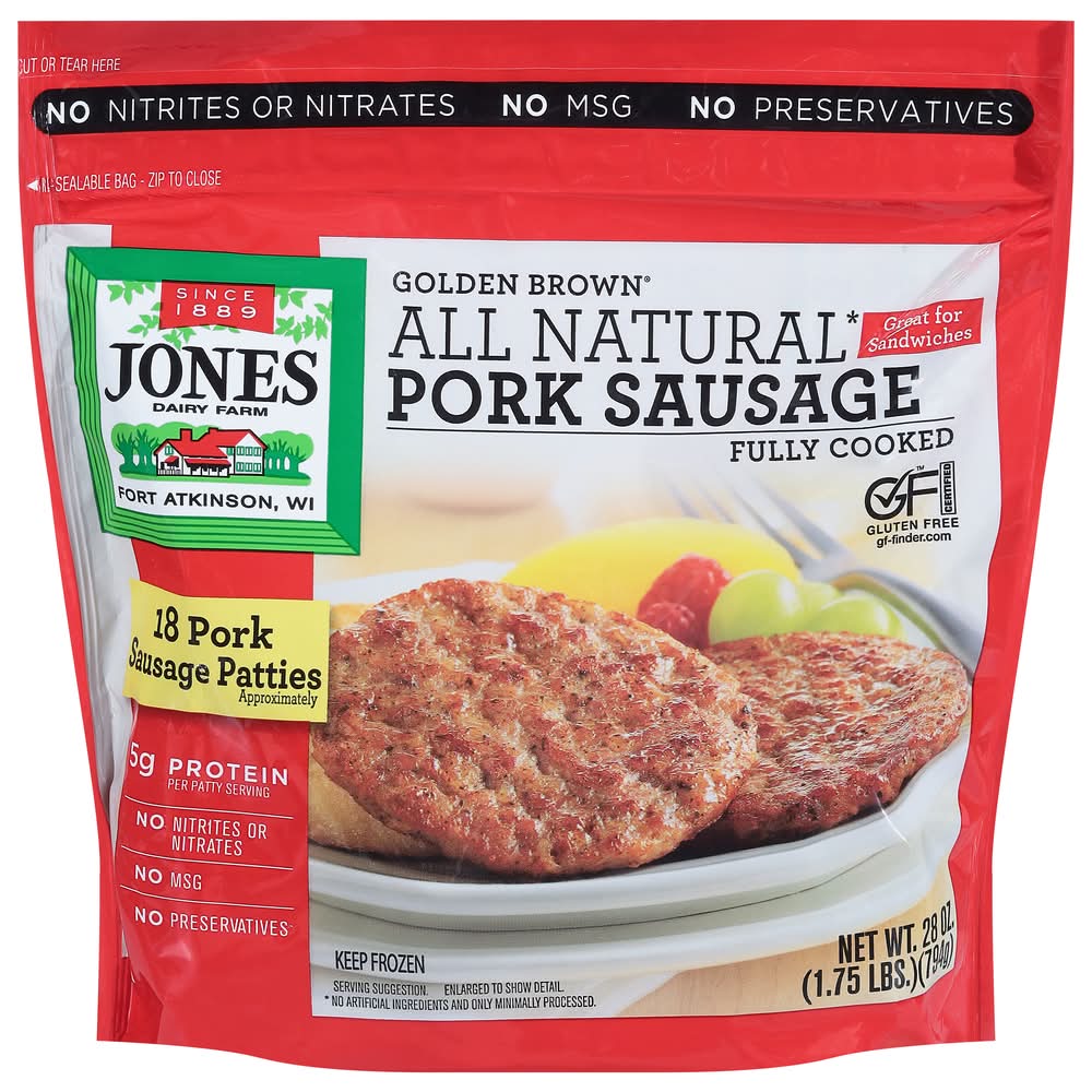 Jones Dairy Farm Golden Brown All Natural Pork Sausage Patties (1.75 oz, 18 ct)