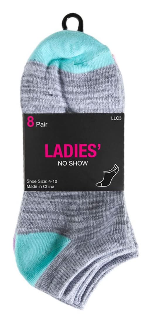 Ladies' No Show Socks 8 Ct Assorted Colors