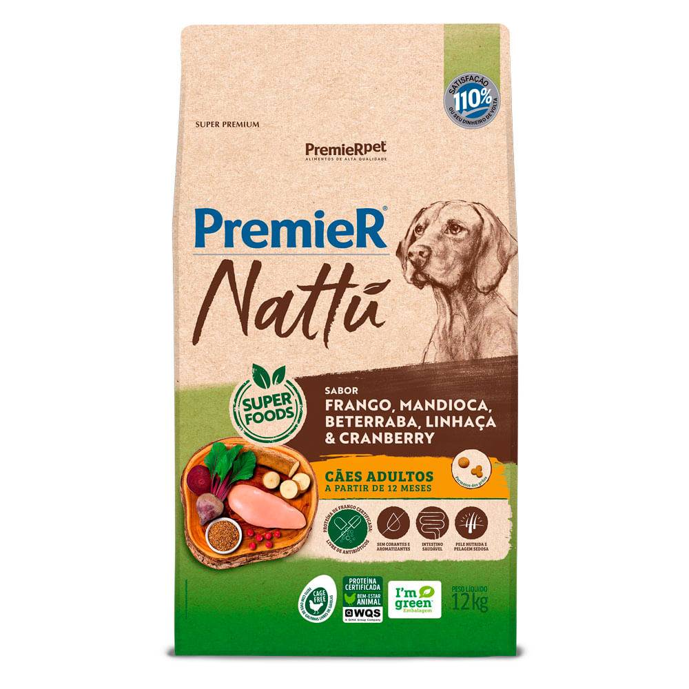 PremieRpet · Ração para cães adultos sabor frango, mandioca, beterraba, linhaça e cranberry nattú (12 kg)