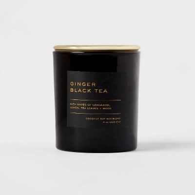 Threshold Lidded Glass Jar Black Label Candle, Ginger Black Tea (8 oz)