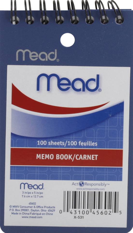 Mead Memo Book Poly Cover 3" X 5" 100 Sheets (1 ct)