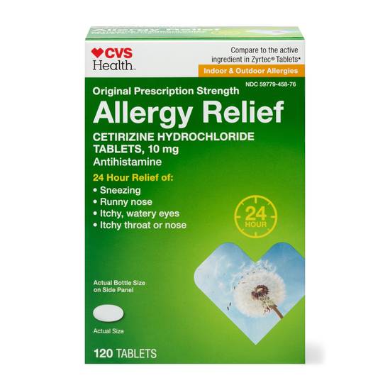 CVS Health 24HR Allergy Relief Cetirizine HCl Tablets, 120 CT